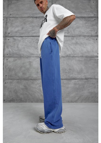 Mavi Yıkamalı Basic Baggy Eşofman