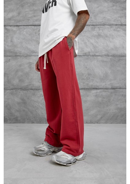 Kırmızı Yıkamalı Basic Baggy Eşofman