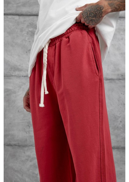 Kırmızı Yıkamalı Basic Baggy Eşofman