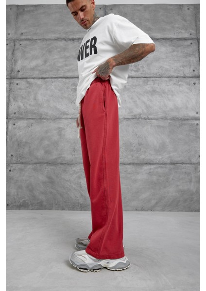 Kırmızı Yıkamalı Basic Baggy Eşofman