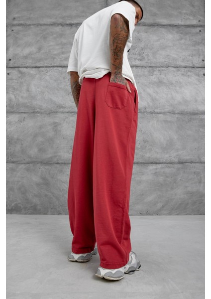 Kırmızı Yıkamalı Basic Baggy Eşofman