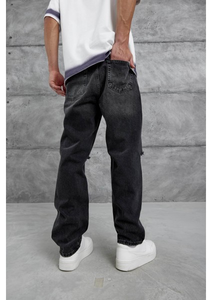 Siyah Cth Yırtık Detaylı Baggy Jean fırsatları