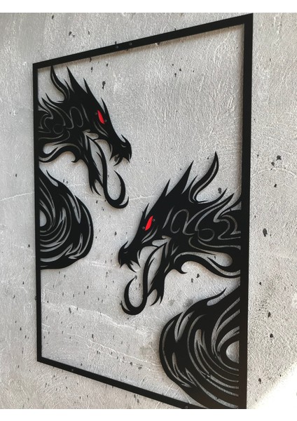 Ejderha Metal Duvar Sanatı, Kırmızı Gözlü Ejderha Ev Dekoru, Geleneksel Japon Duvar Dekoru