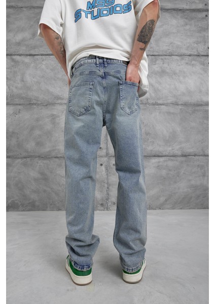 Mavi Cth Nakış Detaylı Taşlamalı Baggy Jean
