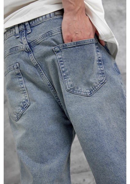 Mavi Cth Nakış Detaylı Taşlamalı Baggy Jean