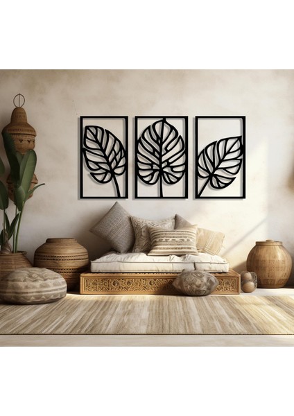 Tropikal Yapraklar Metal Duvar Sanatı, 3 Panel Seti, Monstera Metal Yaprak Duvar Dekoru