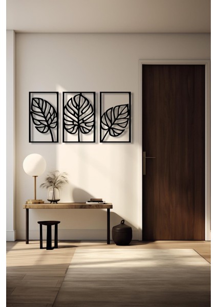 Tropikal Yapraklar Metal Duvar Sanatı, 3 Panel Seti, Monstera Metal Yaprak Duvar Dekoru