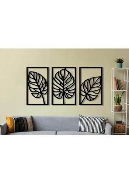 Tropikal Yapraklar Metal Duvar Sanatı, 3 Panel Seti, Monstera Metal Yaprak Duvar Dekoru