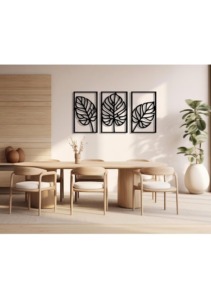 Tropikal Yapraklar Metal Duvar Sanatı, 3 Panel Seti, Monstera Metal Yaprak Duvar Dekoru