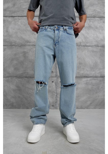Mavi Cth Yırtık Detaylı Baggy Jean