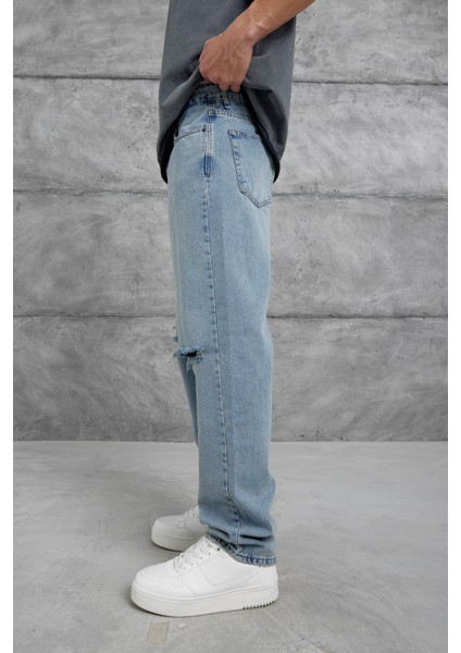 Mavi Cth Yırtık Detaylı Baggy Jean