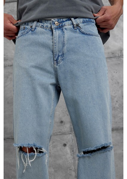 Mavi Cth Yırtık Detaylı Baggy Jean