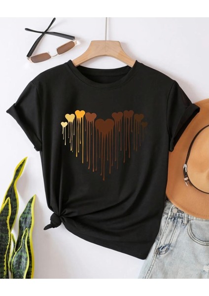 Özel Üretim Kalp Baskılı Yeni Stil Kız Çocuk Ter Tutmayan Yazlık T-Shırt