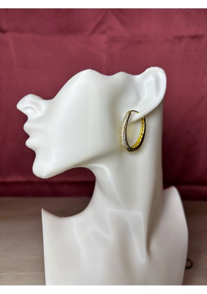Çelik Taşlı Gold Küpe