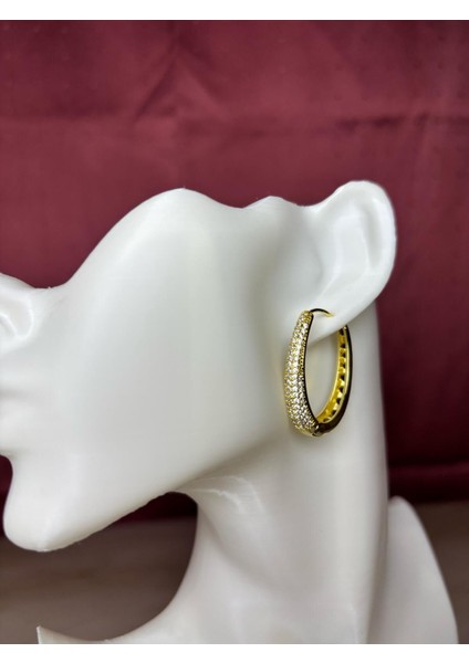 Çelik Taşlı Gold Küpe