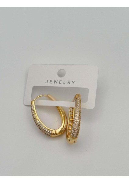 Çelik Taşlı Gold Küpe