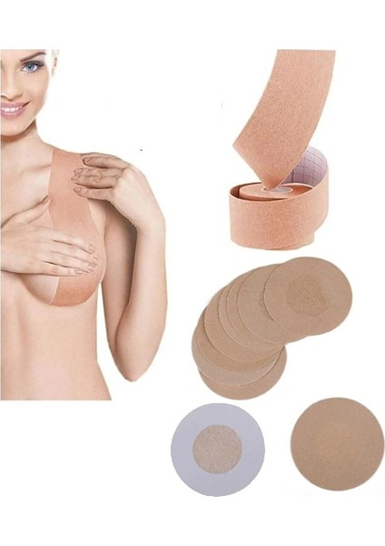 Korseshop 5 Metre Push Up Göğüs Meme Dikleştirici Kaldırıcı Kaldırma Ped ve 8 Adet Göğüs Ucu Kapatıcı Bandı