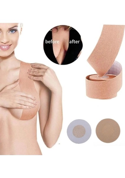 Korseshop 5 Metre Push Up Göğüs Meme Dikleştirici Kaldırıcı Kaldırma Ped ve 8 Adet Göğüs Ucu Kapatıcı Bandı