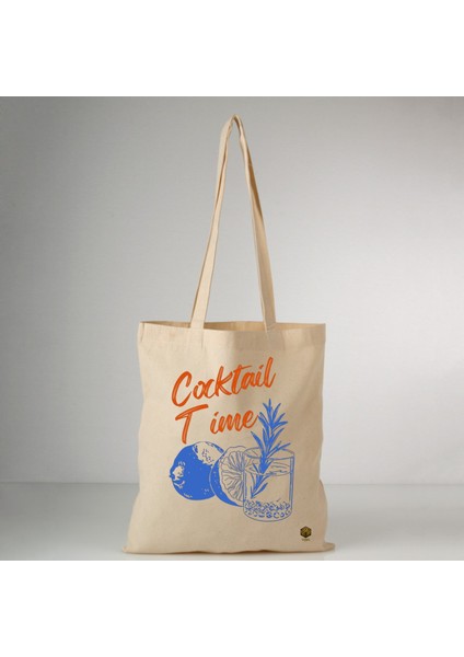 Özel Tasarım Cokctail Time Baskılı Bez Çanta , Pinterest Kanvas Çanta Pamuklu 35*40 cm