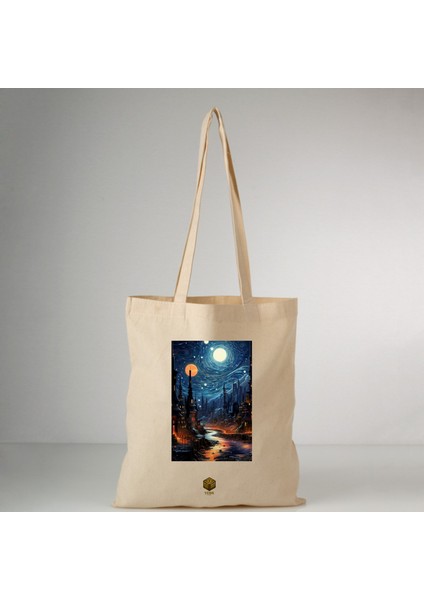 Özel Tasarım Gece Baskılı Bez Çanta , Pinterest Kanvas Çanta Pamuklu 35*40 cm