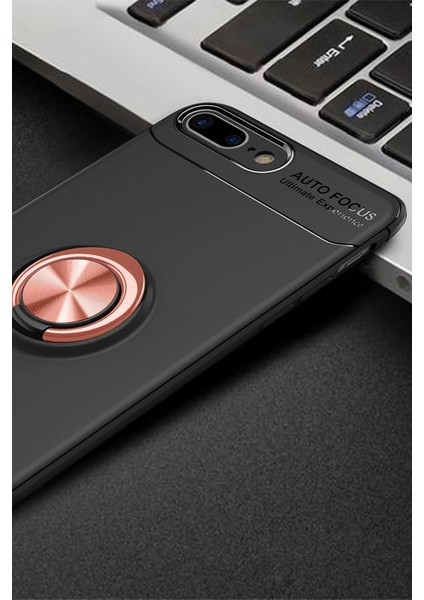 Apple iPhone 7 Plus Kılıf Range Yüzüklü Silikon - Siyah-Gold Ferrg