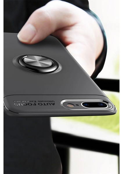 Apple iPhone 7 Plus Kılıf Range Yüzüklü Silikon - Siyah-Gold Ferrg