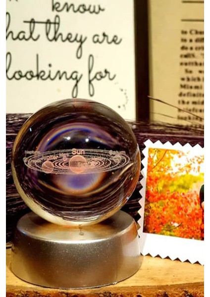 Gezegen Cam Küre LED Işıklı Renkli Cam Küre Plastik Altlıklı