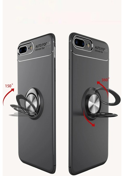 Apple iPhone 7 Plus Kılıf Range Yüzüklü Silikon - Siyah-Gold Ferrg