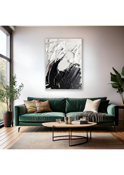 Soyut Temalı Cam Tablo Modern Sade Şık Siyah ve Beyaz Salon Ev Dekorasyon Cam Duvar Tablosu