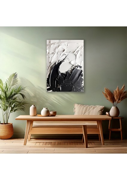 Soyut Temalı Cam Tablo Modern Sade Şık Siyah ve Beyaz Salon Ev Dekorasyon Cam Duvar Tablosu