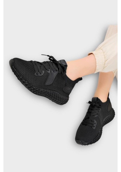 Unisex Triko Örme Sneaker Spor Ayakkabı SİYAH indirimleri