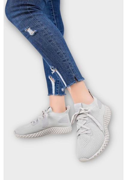 Triko Örme Sneaker Spor Ayakkabı Siyah - Beyaz