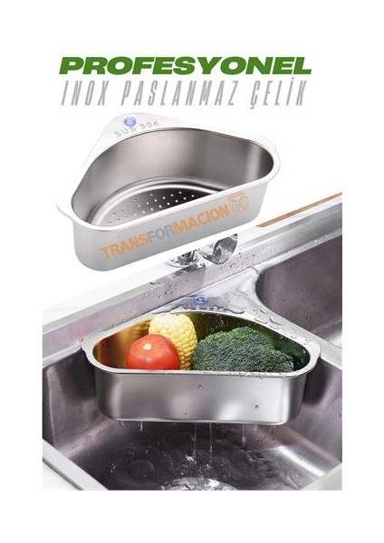 Dktt Inox Lavabo Köşe Süzgeci Organizer 304 Paslanmaz Çelik