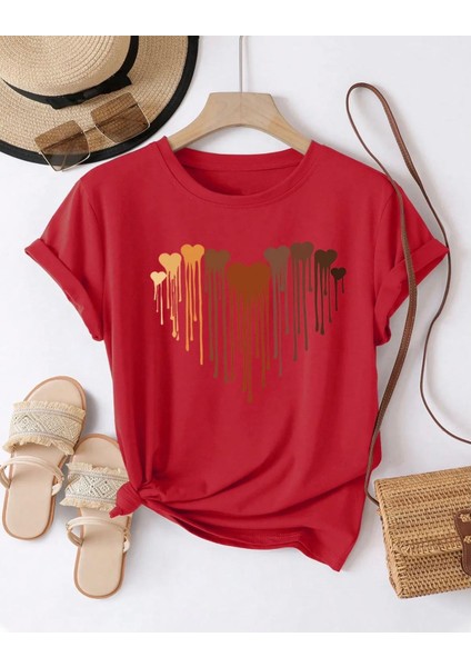 Özel Üretim Kalp Baskılı Yeni Stil Kız Çocuk Ter Tutmayan Yazlıkt-Shırt