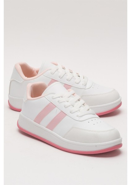 Unisex Düz Hafif Taban Günlük Sneaker Ayakkabı Beyaz - Pembe fiyatları