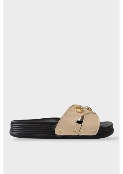 Kadın Günlük Terlik Çapraz Şık Ortopedik Yazlık Ev Plaj Tatil İş Terliği BEJ