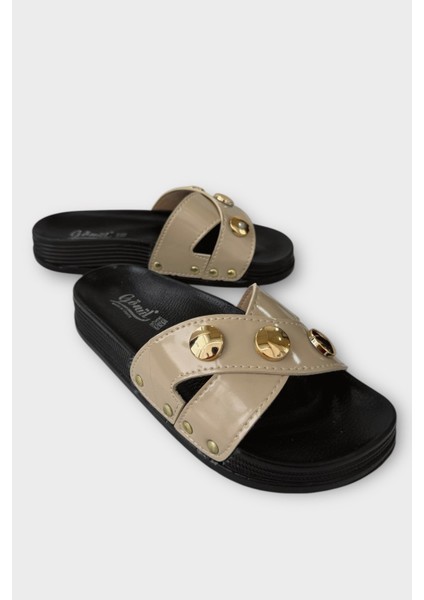 Kadın Günlük Terlik Çapraz Şık Ortopedik Yazlık Ev Plaj Tatil İş Terliği BEJ