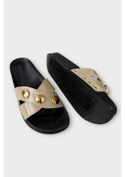 Kadın Günlük Terlik Çapraz Şık Ortopedik Yazlık Ev Plaj Tatil İş Terliği BEJ