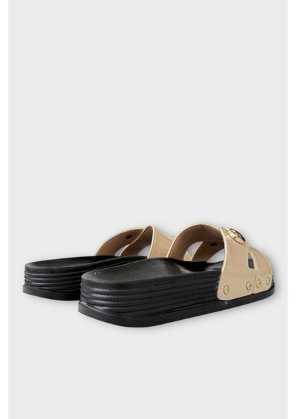 Kadın Günlük Terlik Çapraz Şık Ortopedik Yazlık Ev Plaj Tatil İş Terliği BEJ