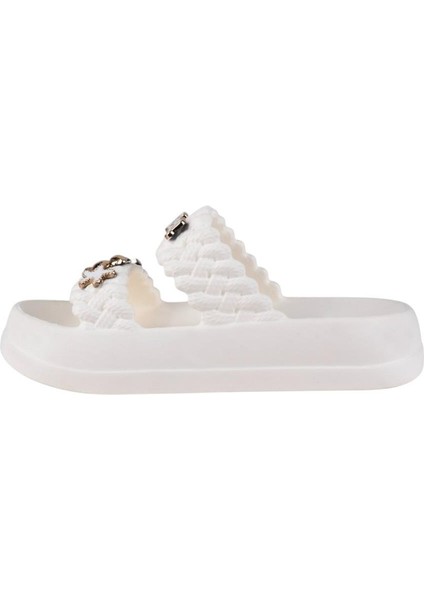 Kadın Taşlı Şık Rahat Konforlu Günlük Terlik BEYAZ