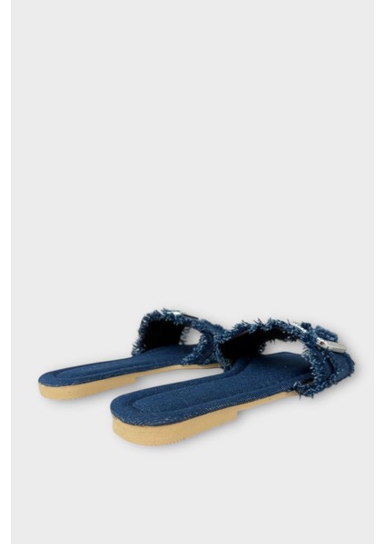Kadın Püskül Detay Tokalı Denim Terlik LACİVERT indirimleri