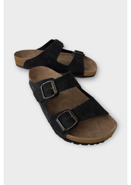 Unisex Çift Tokalı Ortopedik Terlik SİYAH