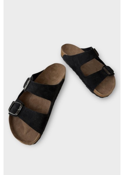Unisex Çift Tokalı Ortopedik Terlik SİYAH