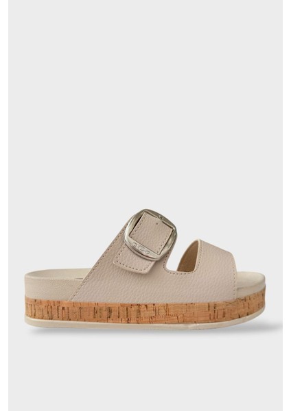 Kadın Günlük Terlik Kalın Taban Tokalı Rahat Şık Yazlık Ev Plaj Tatil Terliği BEJ