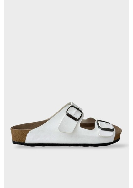 Unisex Çift Tokalı Ortopedik Terlik BEYAZ