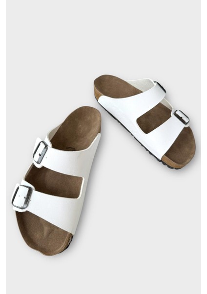 Unisex Çift Tokalı Ortopedik Terlik BEYAZ modelleri