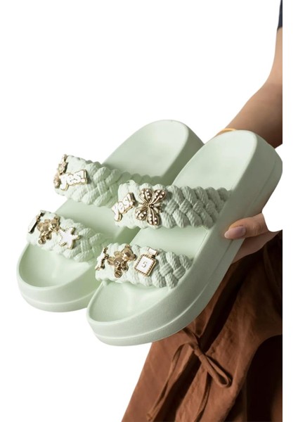 Kadın Taşlı Şık Rahat Konforlu Günlük Terlik SU YEŞİLİ fırsatları