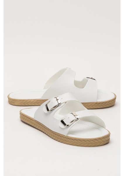 Kadın Çift Bant Ayarlanabilr Tokalı Terlik BEYAZ fiyatları