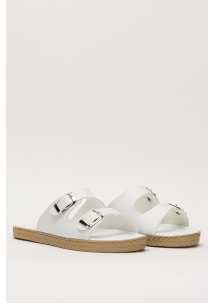 Kadın Çift Bant Ayarlanabilr Tokalı Terlik BEYAZ modelleri