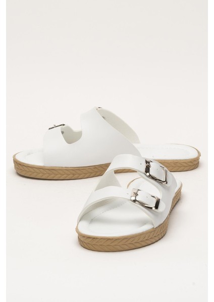 Kadın Çift Bant Ayarlanabilr Tokalı Terlik BEYAZ indirimleri